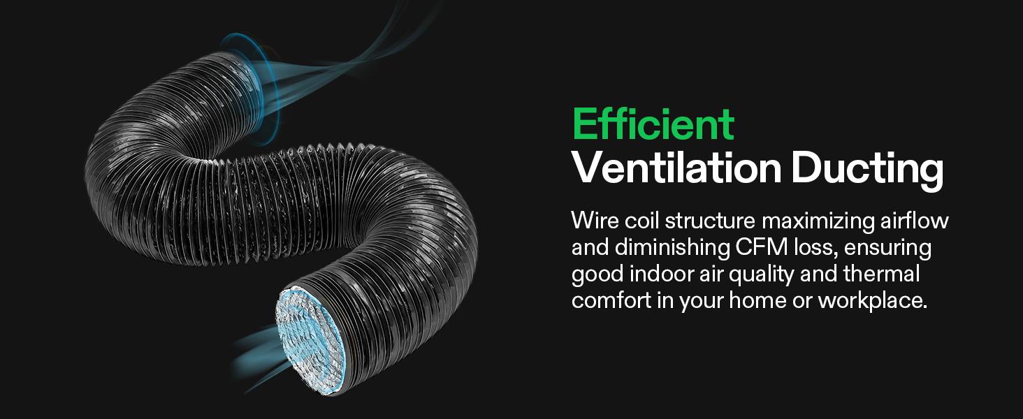 VIVOSUN Dryer Vent Hose, Aluminum Foil Ducting, Heavy-Duty Dryer Hose Vent Kit for HVAC Ventilation, Exhaust, Duct Fan Systems, Black Flexible Air Duct w/ 2 Clamps