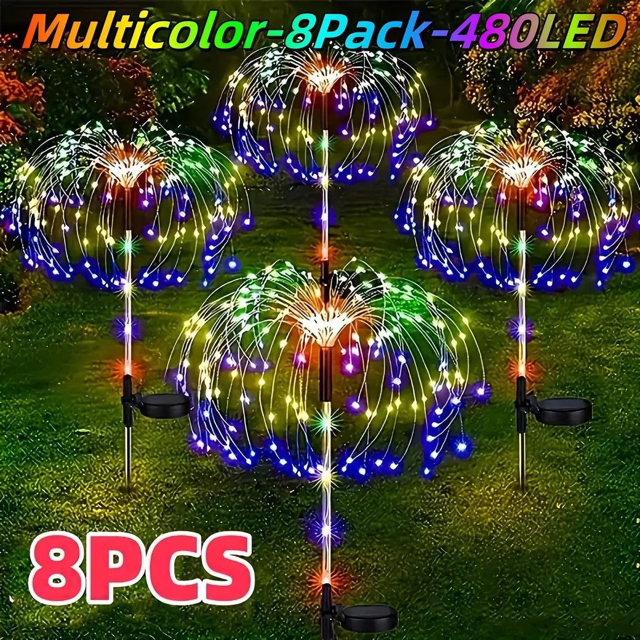 8-piece set -1 outdoor solar powered fireworks light, Christmas decoration, IP65 waterproof fairy light, 8 lighting modes. Christmas decoration suitable for DIY decoration of gardens, courtyards, parties, Christmas, Halloween lights | Outdoor solar lights