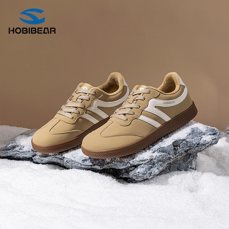 HOBIBEAR New Plush Lined Warm Loafers Flat Casual Training Shoes Lace Up Retro Style Sneakers