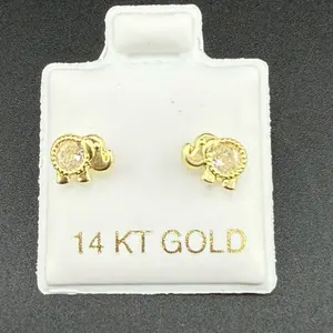14k Gold Elephant Earrings with Diamond Accents for Women's Fashion Jewelry