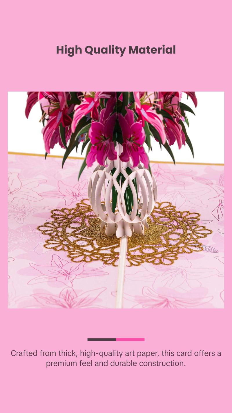 TRUANCE Pop up Card - Pink Lily Bouquet Flowers for Mother'S Day, Fathers Day, Anniversary, Birthday, Love, Valentine'S, Thank You, All Occasions TRUANCE