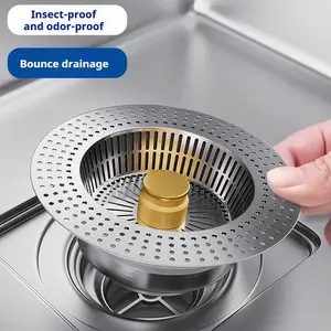 Stainless Steel Kitchen Sink Filter with Bounce Core Drainer, Insect-Proof and Odor-Proof Modern Install Accessory for Most Standard Sinks