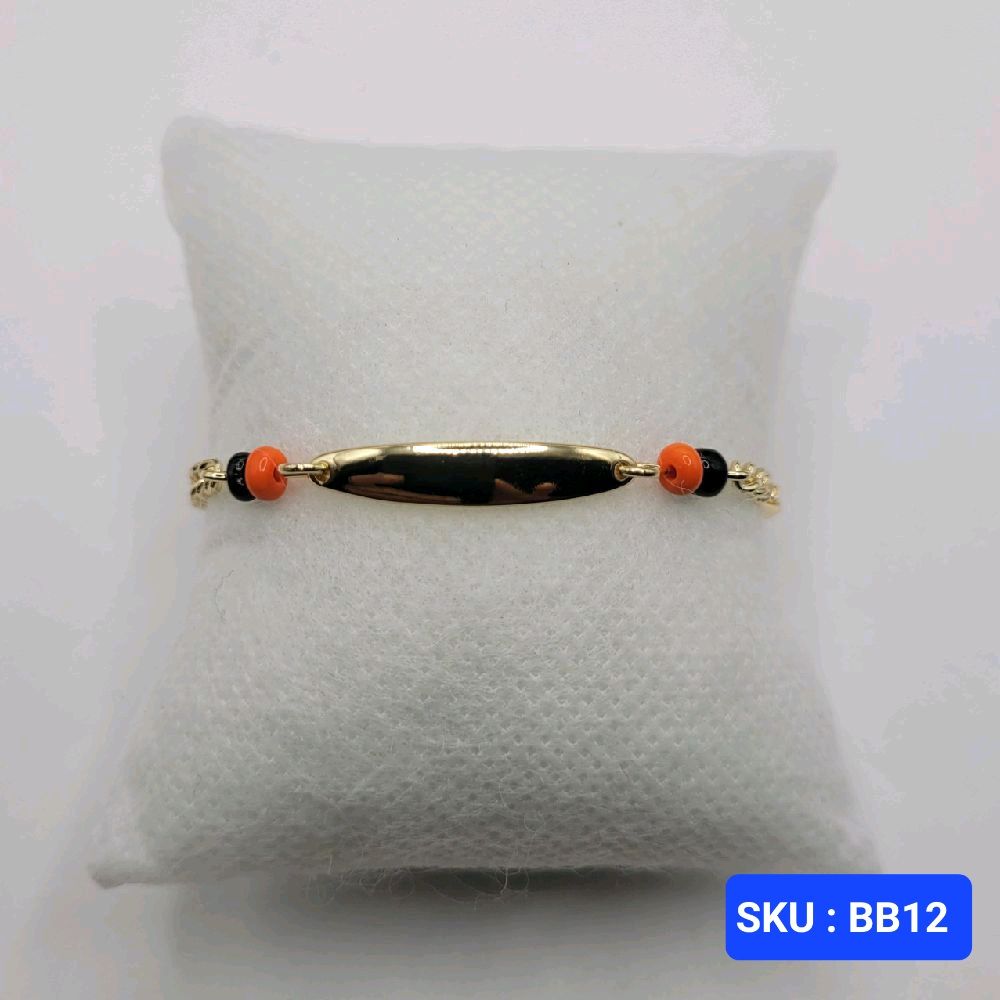 Baby Bracelet Orange and Black Adjustable Laminated-Gold 6 inches 3mm chain 5mm plate for Small Kids Protection Jewelry