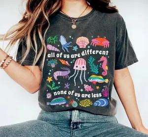 Comfort Colors All of Us Are Different Neurodivergent T-Shirt, Inclusion Shirt, Autism Awareness Shirt, Ocean Lover Summer Special Education Teacher Shirt, Autism Day Gift For Autism