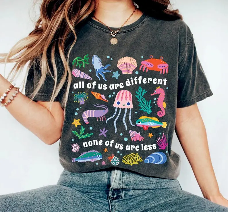Comfort Colors All of Us Are Different Neurodivergent T-Shirt, Inclusion Shirt, Autism Awareness Shirt, Ocean Lover Summer Special Education Teacher Shirt, Autism Day Gift For Autism