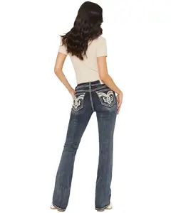 Grace In La Women's Medium Wash Mid Rise Embellished Bootcut Stretch Denim Jeans - Eb61977-32