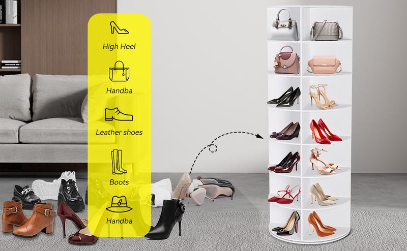 360° Rotating 6/7-Tiers Organizer Shoe Rack, Fits 24-28 Pairs of Shoes, Spinning and Revolving Round Shoe Rack, for Entryway Living Room Hallway Footwear Organization