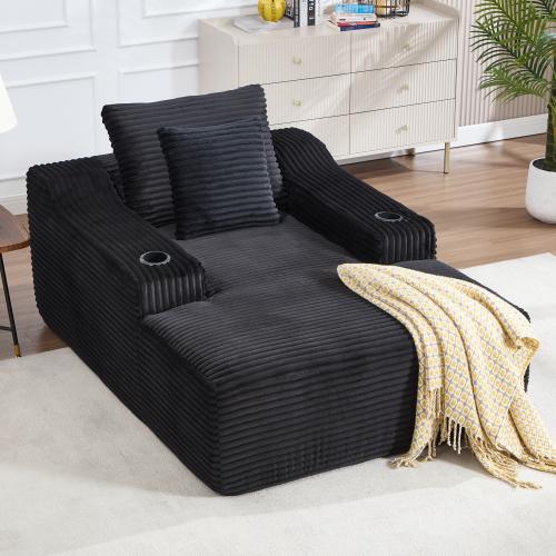 【Bellemave】67" Chaise Lounge Chair 9.9'' Wide Armrest Indoor Corduroy Oversized Sleeper Sofa for Living Room Deep Seat Lounge and Two Soft Pillows Convertible Boneless Sofa Bed, White, No Assembly Required