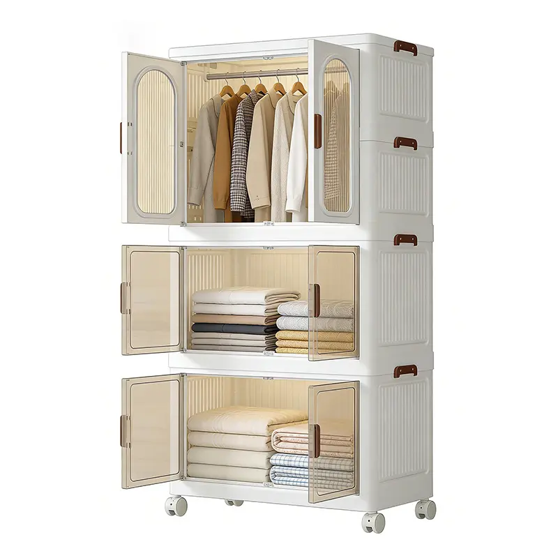 60cm Plastic Stackable Storage Bin Kit - 2/3/4 Layers, Foldable Organizer, Dustproof Lid, Lightweight Wheeled Multifunctional Unit for Kitchen Cabinet Utensil Organization