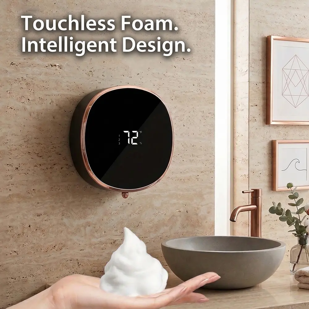 Adjustable Touchless Hand Rechargeable Automatic Soap Dispenser with 280ml Capacity, LED Screen, Type-C Port, Modern Wall-Mounted or Countertop Plastic Dispenser for Restrooms, Hotel Bathrooms