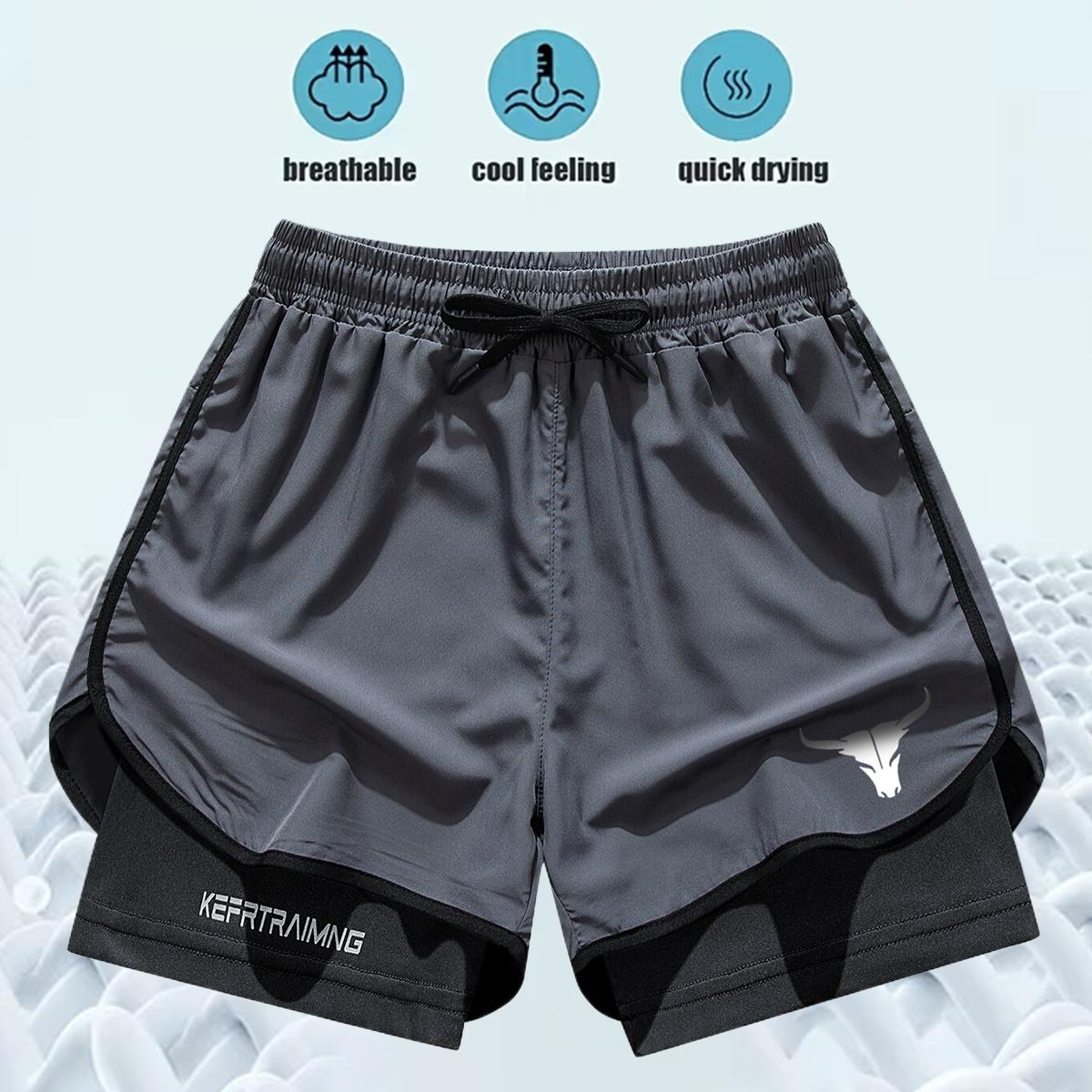 Men's Double-Layer Spring/Summer Sports Breathable Gym & Beach Quick-Dry Running Outdoor Casual Basketball 2PCS