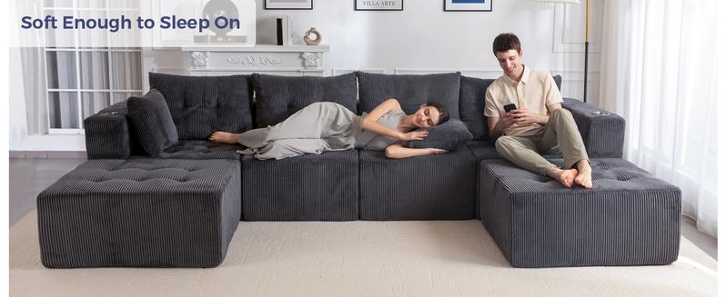 MAXYOYO Modular Sectional Sofa Couch, U Shaped Modern Cloud Couch with 2 Ottomans, Sofa in A Box, Tufted 6-Seat Boneless Sleeper Chair for Living Room, No Assembly Required