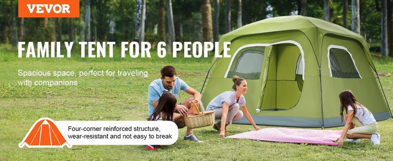 VEVOR Camping Tent, Waterproof Lightweight Backpacking Tent, 10 x 9 x 6.5 ft Fit for 3-6 Person, Easy Setup, with Door and Window, for Outdoor Family Camping, Hiking, Hunting, Mountaineering Travel VEVOR Camping Tent, Waterproof Lightweight Backpacking Tent, 10 x 9 x 6.5 ft Fit for 3-6 Person, Easy Setup, with Door and Window, for Outdoor Family Camping, Hiking, Hunting, Mountaineering Travel