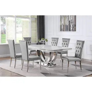 Kerwin Rectangular Dining Table Set Grey and Chrome
