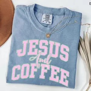 Comfort Colors Coffee and Jesus TShirt, Christian Graphic Tee, Faith and Caffeine T-Shirt, Bible Verse Inspired Tee, Trendy Oversized TShirt