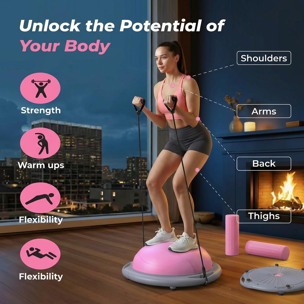 YAGUD Balance Ball Exercise Trainer, Home Gym Equipment w/ Guided Workouts & Pump, 26", Inflatable Fitness Platform for Strength Training, Standing, Balancing, and Core Workout