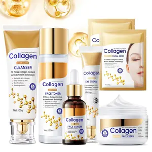 Collagen skincare set, anti-aging skincare set for wrinkles and fine lines, minimizes pores, hydrates and firms the skin, women's four-piece skincare set including cleanser, toner, serum, and moisturizer