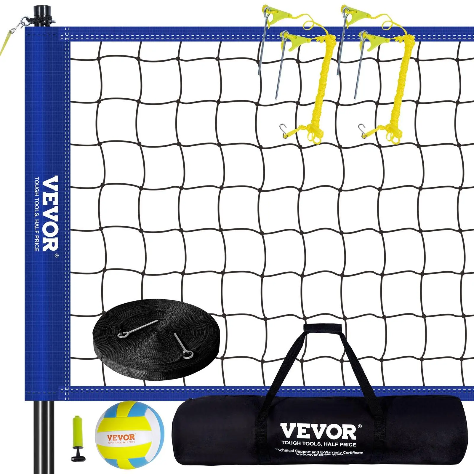 【Backtoschool】VEVOR Outdoor Portable Volleyball Net System, Adjustable Height Steel Poles, Professional Volleyball Set with PVC Volleyball, Pump, Carrying Bag, Heavy Duty Volleyball Net for Backyard, Beach, Lawn