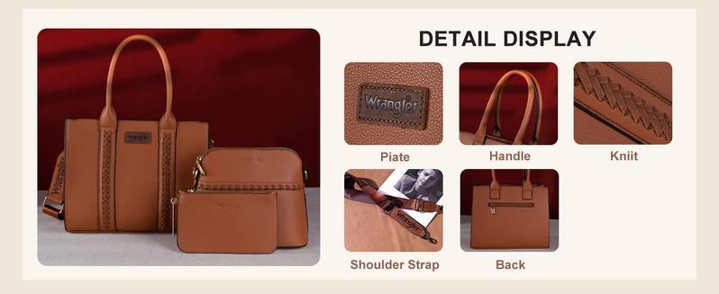 Wrangler 3Pcs Purses for Women Tote Bag Crossbody Handbag Sets with Strap 3 Set