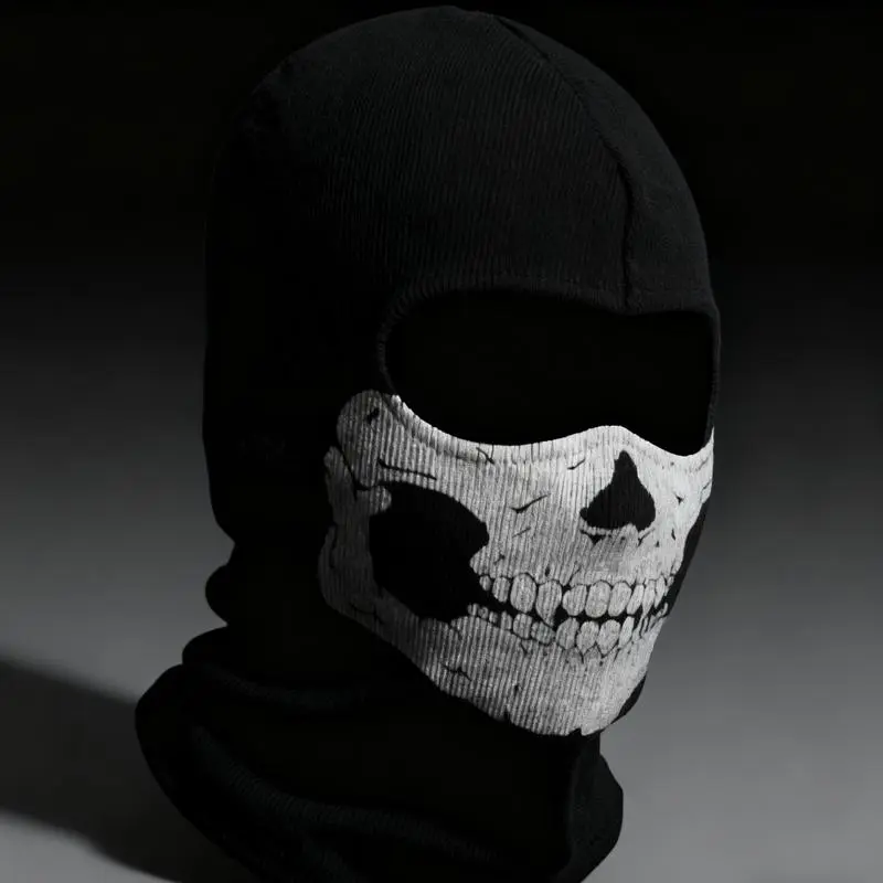Unisex Adult Lightweight Mesh Full-Face Skull Print Balaclava - Stretchable, Windproof Motorcycle Mask with LED Glowing Pumpkin Rings, Breathable Headwear (for Cycling, Cosplay)