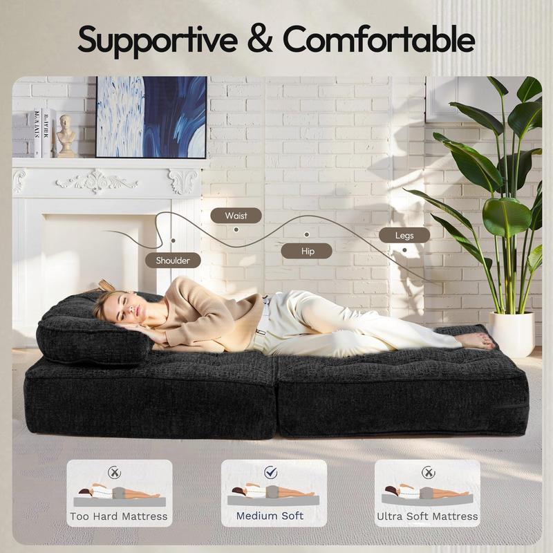 [New Year Deals] Folding Boneless Sofa Bed with Pillow, Convertible Comfy Couch Bed for Adults Home Lounge and Gaming, Modern Comfortable Design for Apartment Living Room Bedroom, Single, Smooth Velvet, Gifts for Everyone: Kids, Him, Her, Mom & Dad