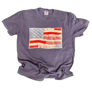 Patchwork USA Flag on Comfort Colors Navy Tee