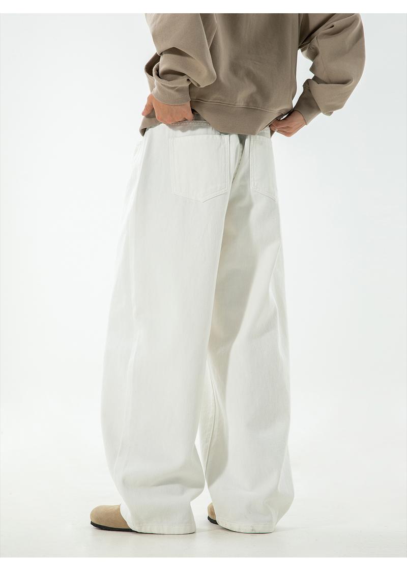 Men's Vintage Oversized Jeans for Fall, Washed Distressed Trendy Brand Loose Straight Leg Pants, Unisex Street Style Minimalist Versatile Fashion Floor-Length Jeans, Men's Denim Pants, Youthful Popular Student Pants, Soft Comfortable Fabric, Suitable for