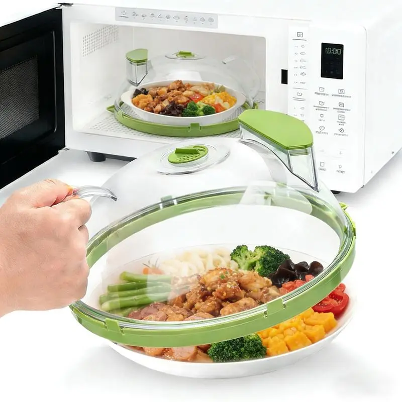 2-in-1 Microwave Steamer & Splash Protector Cover, Safe BPA-Free ，Clear Microwave Splatter Cover for Food with Handle and Water Storage Box, Microwave Plate Food Cover, Home Kitchen Gadgets and Accessories (1PC)