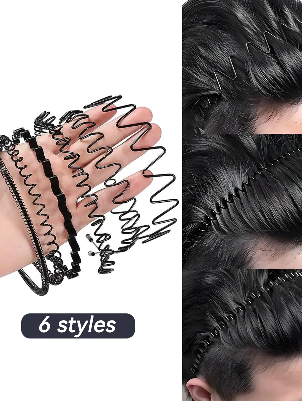 Unisex 6-Piece Retro 90s Zig Zag Metal Teeth Headbands, Durable Non-Slip Elastic Hair Accessories for Male Fitness & Casual Wear, Plain Vintage Invisible Hold to Stop Tangles (90s Hair Style)