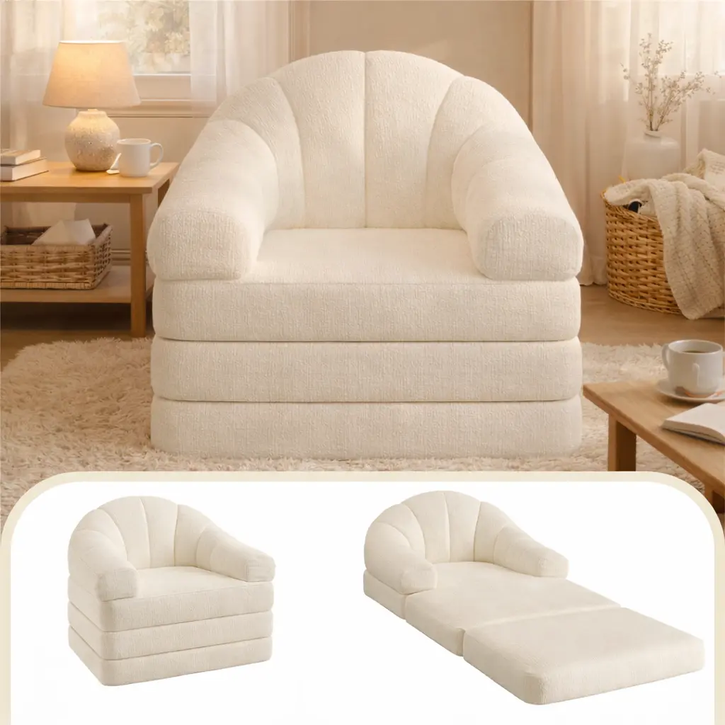 【Cloud-Soft Comfort】Yaheetech 2-in-1 Folding Sofa Bed, Convertible Tri-Fold Floor Sleeper with Soft Corduroy & Chenille Fabric Upholstery, U-Shape Armrests, Built-in Carry Handle, No Assembly Required for Living Room, Bedroom, Reading Nook
