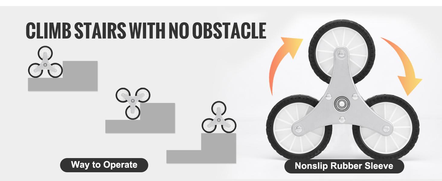 VEVOR Stair Climbing Cart,  Max. 550 lbs Load Capacity, Foldable Hand Truck with 32.3-45.7 inch Adjustable Handle Height, 4 Universal Wheels & 2 Elastic Ropes, Multipurpose Dolly for Warehouse Shopping