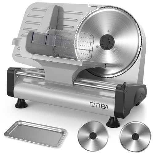 Meat Slicer 200W Electric Deli Food Slicer with 2 Removable 7.5" Stainless Steel Blades, Adjustable Thickness, Child Lock Protection, Easy to Clean