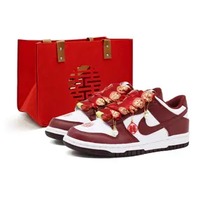 Nike Dunk Customizable DIY Leather Sneakers with Monogram for Wedding and Daily Wear, Non-Slip Low-Top Unisex Shoes in Red and White Trending Shoes, House White Official Shoes to Get / Maison Mihara