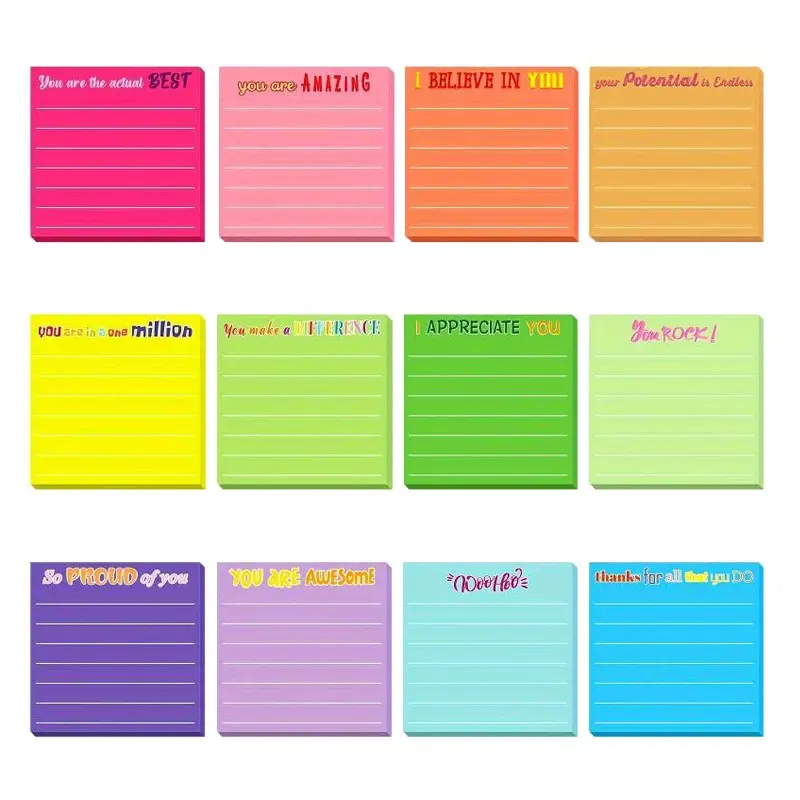 12 Color Motivational Stickers Set, Self Adhesive Stickers, Positive Stickers, Classroom Reward Stickers, 3x3 Inch Inspirational Notes for Colleagues, Nurses & Teachers, Perfect Office & School Gift