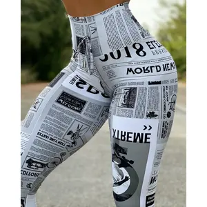 Fashion News Times Digital Printed High Waist Elastic Yoga Pants Running Pants Leggings Slim-XY6657