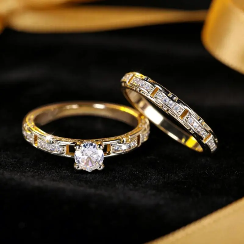 2PCS exquisite sparkling Synthetic  ring set, classic and elegant style engagement ring suitable for couples to express deep affection on romantic occasions such as weddings or anniversaries