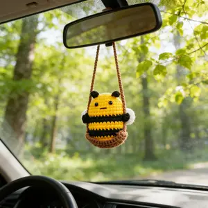 Swinging Sunshine Crochet - Bee Car Hanging Decor with Cute Wings - Handmade Amigurumi Spring Awakening Ornament Set
