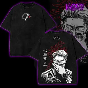 Nanami Kento Ratio technique tokaku juho v2 JJk Jujutsu Kaisen Anime Manga 2 sided Washed T-shirt Menswear Top Soft graphic tee