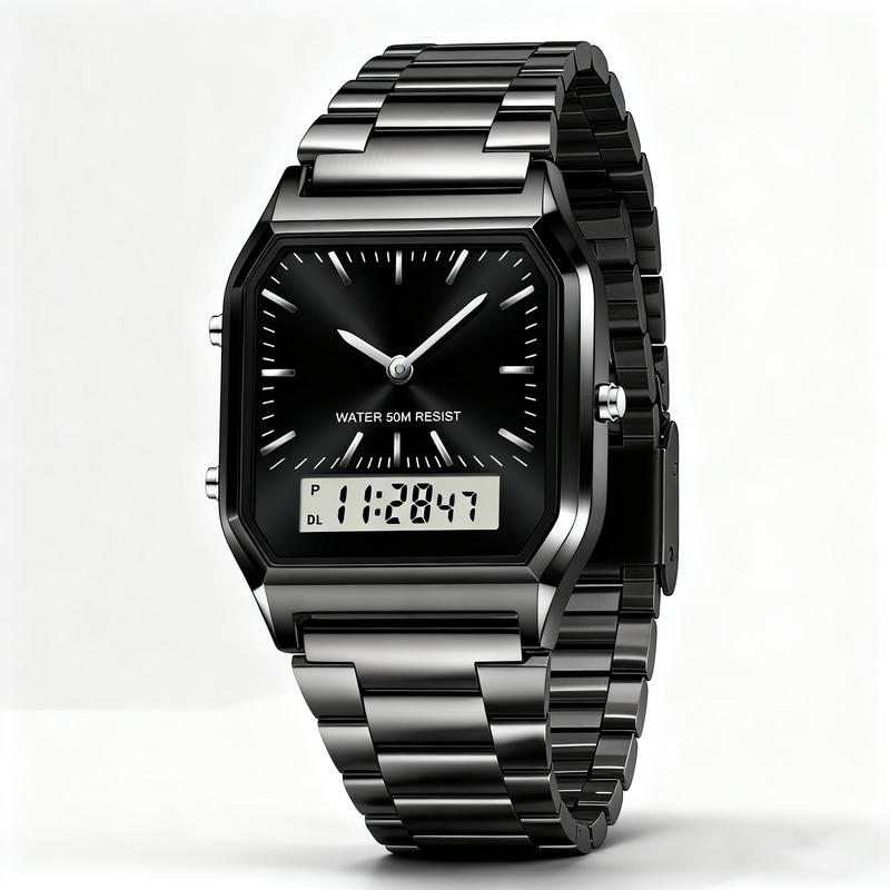 Stainless Steel Digital Sports Watch With Led Dual Display Unisex Water Resistant Quartz Wristwatch Stainless Steel Digital Sports Watch With Led Dual Display Unisex Water Resistant Quartz Wristwatch