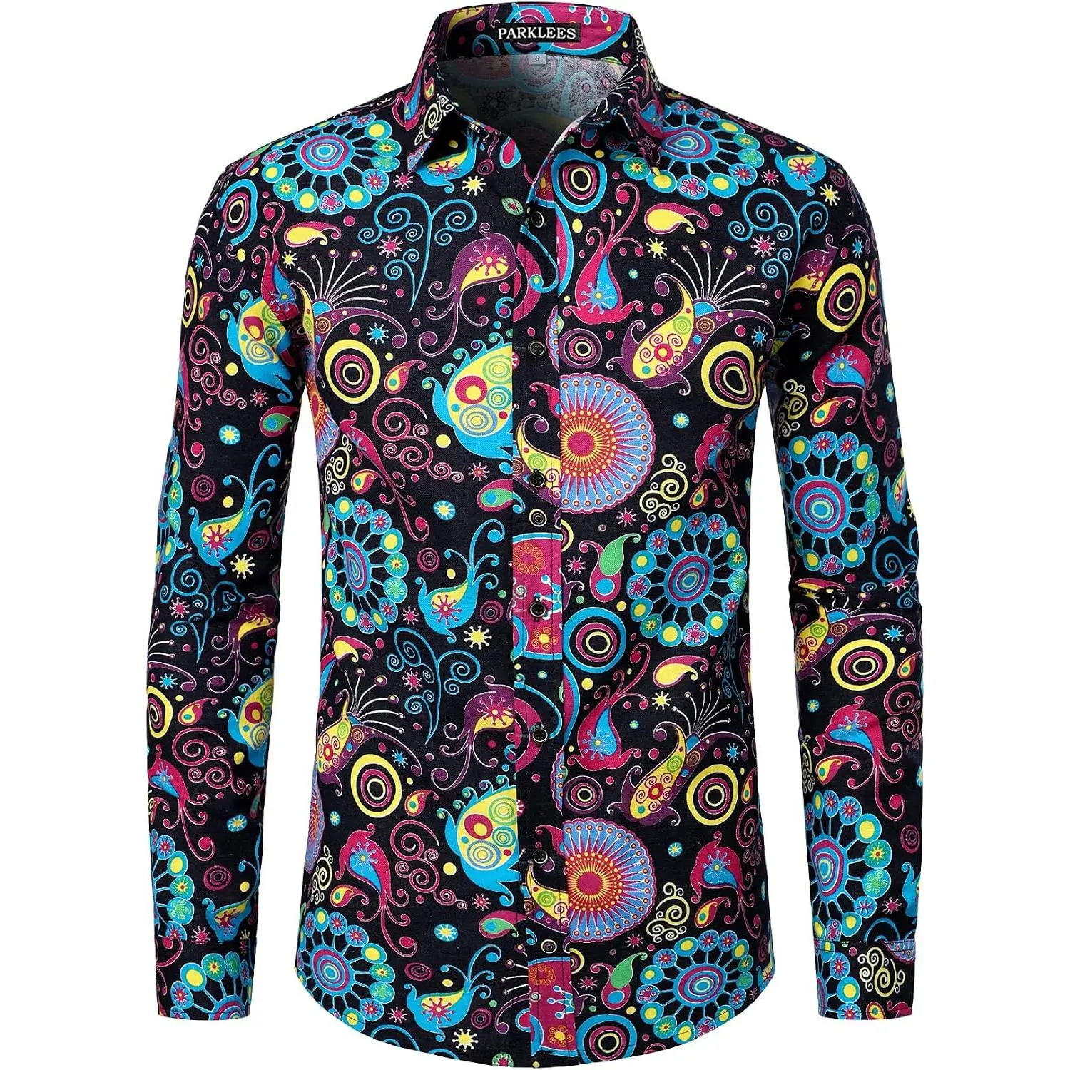 Men's 70s Hippie Vintage Long Sleeve Shirt | Stylish, Printed, Button up, Disco, Paisley, Floral, 60s