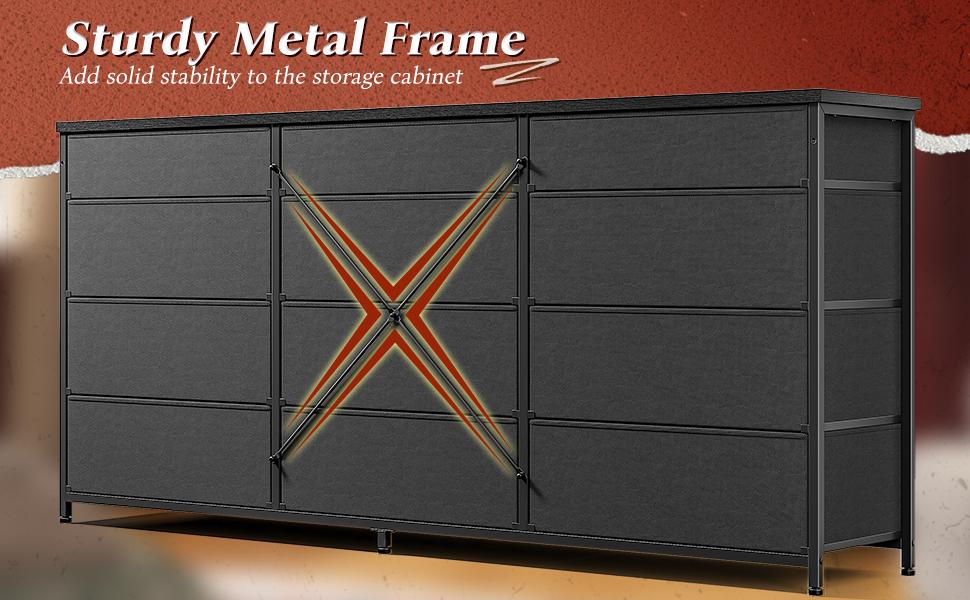 RaybeeFuniture 55" Long Dresser for Bedroom with 12 Fabric Drawers, Entertainment Center for 60 inch TV Dressers & Chests of Drawers, Large Storage Organizer for Closet, Living Room, Metal Frame, Wood Top RaybeeFuniture 55" Long Dresser for Bedroom with 12 Fabric Drawers, Entertainment Center for 60 inch TV Dressers & Chests of Drawers, Large Storage Organizer for Closet, Living Room, Metal Frame, Wood Top