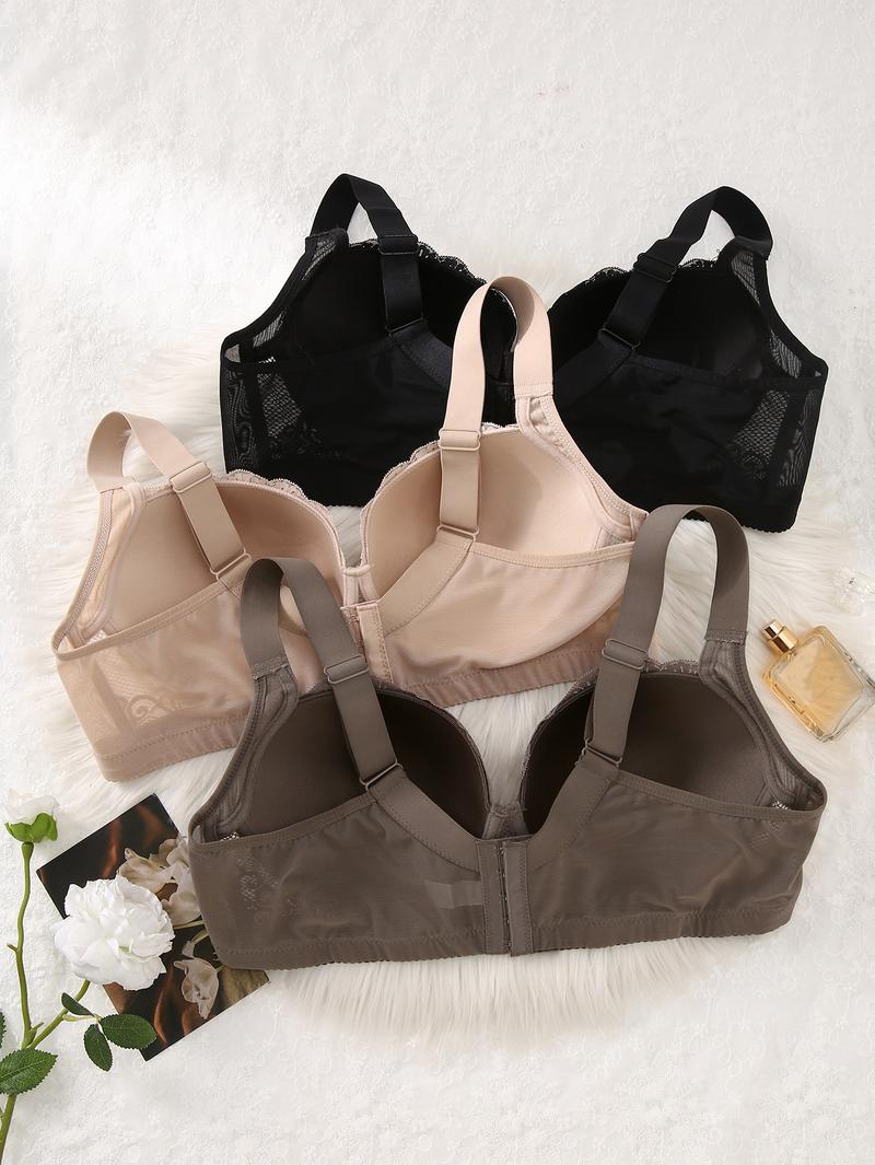 Mimilemon 2PC  Plus Size Lace Push up Bra Comfort Padded Underwire Smoothing Wide Strap Full Coverage Minimizer T-shirt Bra Elegance Chic Womenswear Everyday Everyday Everyday