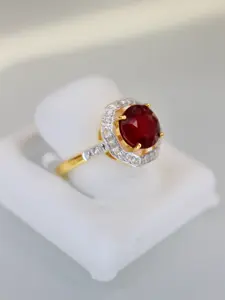 Natural Diamond Ruby Ring | 925 Sterling Silver 14K Yellow Gold Plated | Luxury Gemstone Jewelry