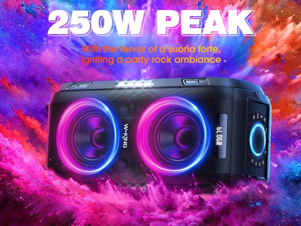W-KING 270W Peak Bluetooth Party Speaker with 12 Custom Bass, 125dB Sound, IPX5 Splashproof, USB/TF/AUX, Microphone/Guitar Port, RGB Lights, Portable & Removable Battery - Digital Weatherproof Loudspeaker System