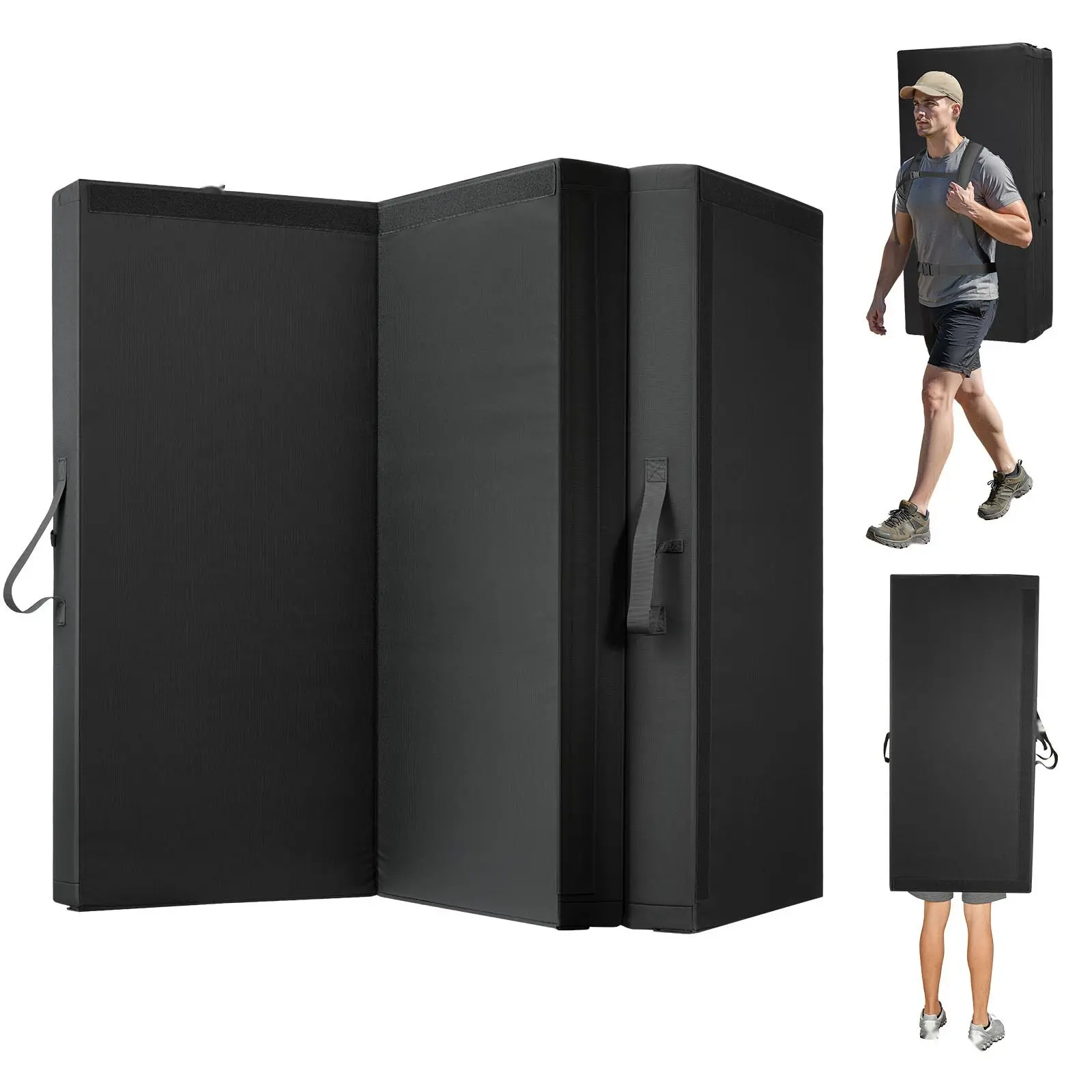 Bouldering Crash Pad Tri-Fold Rock Climbing Pad With Adjustable Backpack Straps And Carry Handle, Lightweight Foldable Mat For Indoor Bouldering And Outdoor Climbing, Durable Tri-Fold Design, Folded Size 48" x 22.2" x 15"