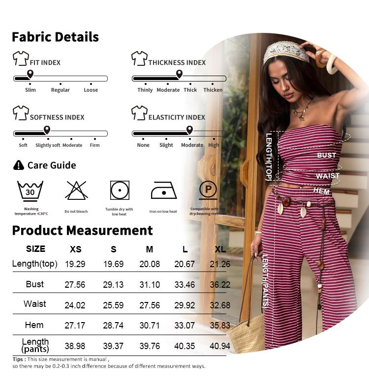 TrendyQueen Women's Sailor Tube Set - Striped Strapless Top & Mid-Rise Wide Leg Pants Co-ord-Minimalist Two Piece Outfits for Casual Wear SpringFresh