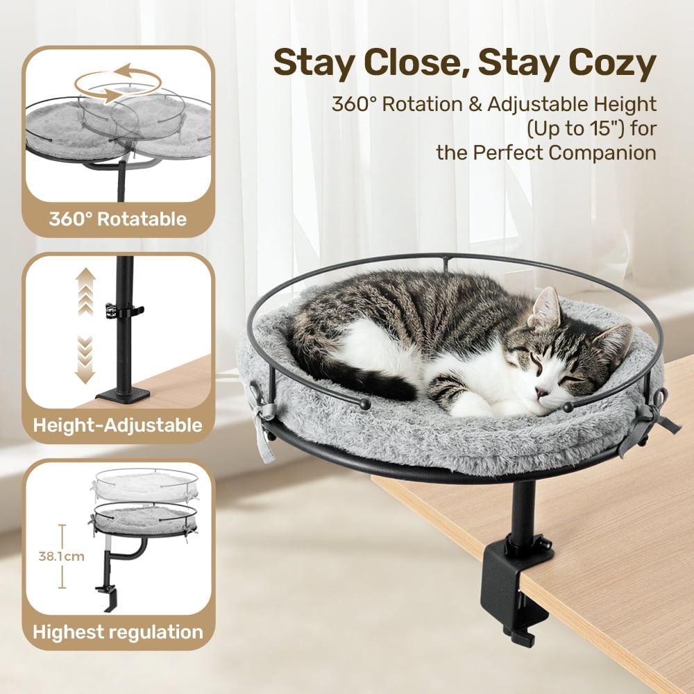 PawGiant Cat Desk Bed, Desk Mounted Perch Attachment, 360°Rotation & Height Adjustable Cat Bed for Desk Holds up to 40lbs, Machine-Washable Plush Cover, Cat Hammock with Washable Cushions, Machine-Washable Plush Cover, for Fun & Comfort Bedding