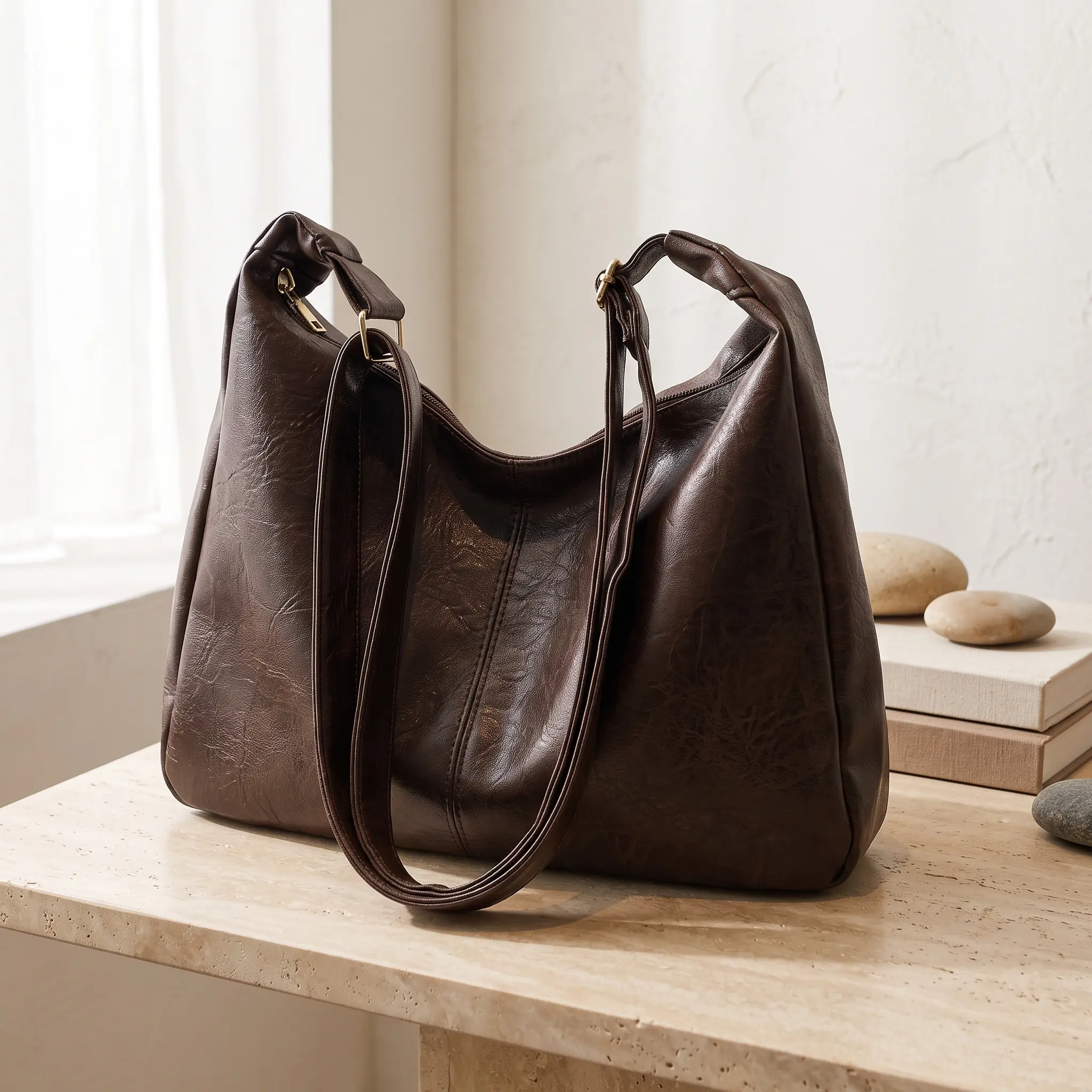 Women PU Leather Hobo Shoulder Bag Large Capacity Casual Slouchy Tote Bag Soft Vintage Brown Handbag with Adjustable Long Straps Everyday Work Travel Shopping Purse Aesthetic Minimalist Gift for Women