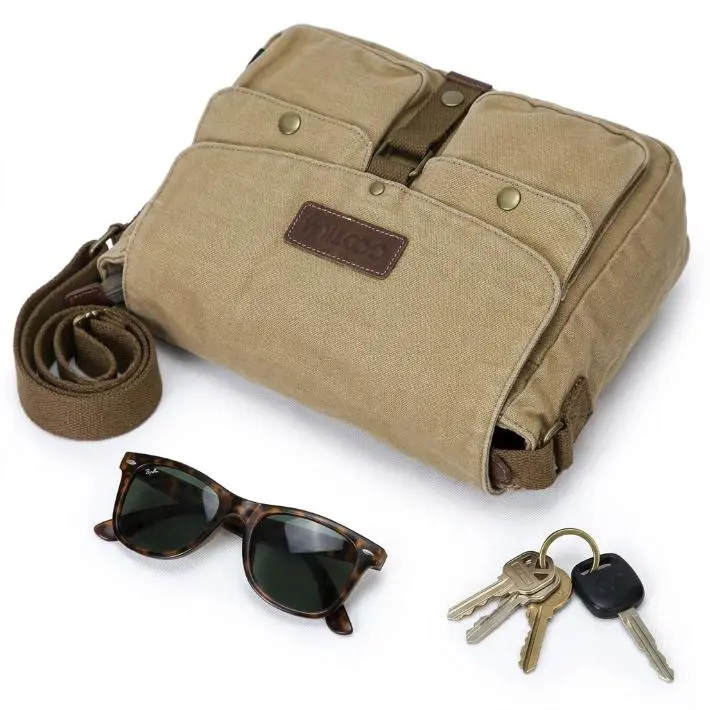 Gootium Men's Vintage Military Messenger Bag - Solid Color, Zipper-Closure, Adjustable Crossbody Satchel for Casual Daily Use, Work