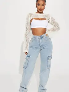 Just A Fling Stretch Straight Leg Cargo Jean - Light Wash